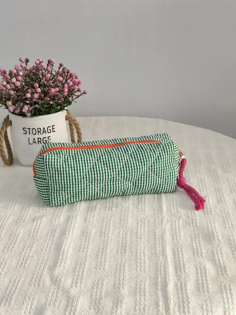 Plaid Makeup Bag - Green