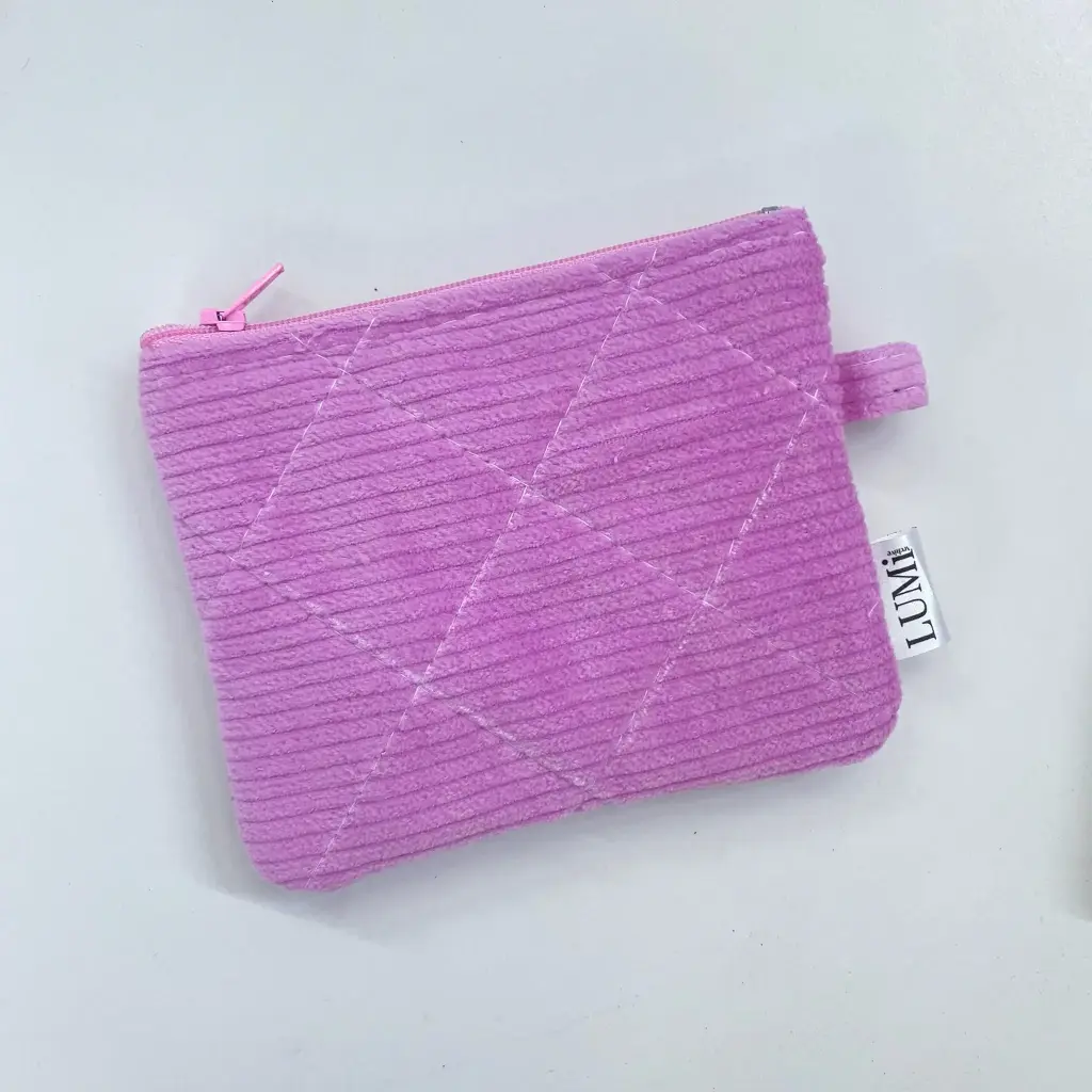 LUMi Corduroy Mini Zipper Wallet - Baby Pink