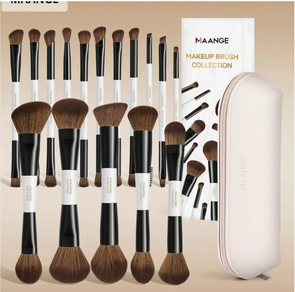 MAANGE 16pcs Professional Makeup Brush Set with Bag |  B&W