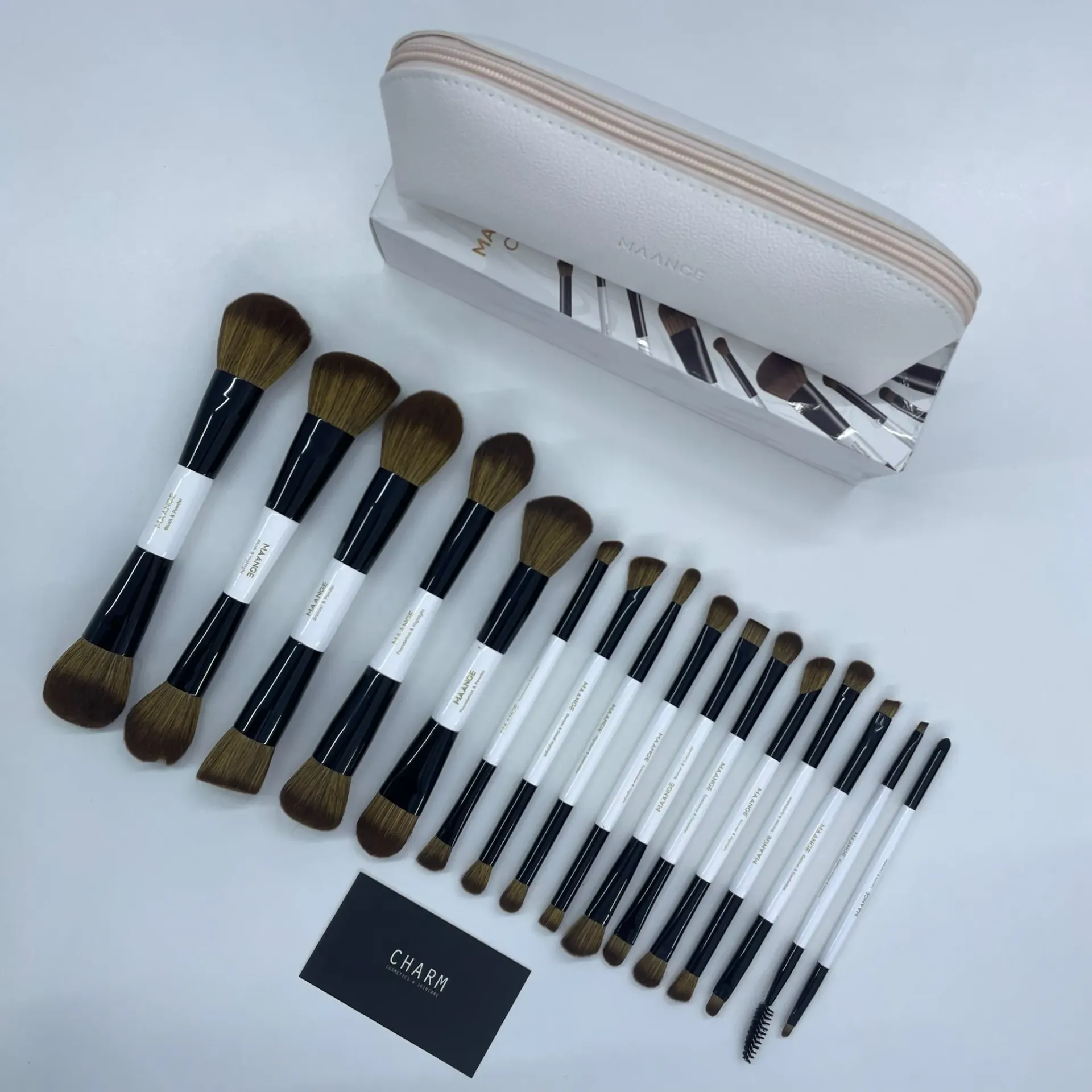 MAANGE 16pcs Professional Makeup Brush Set with Bag |  B&W