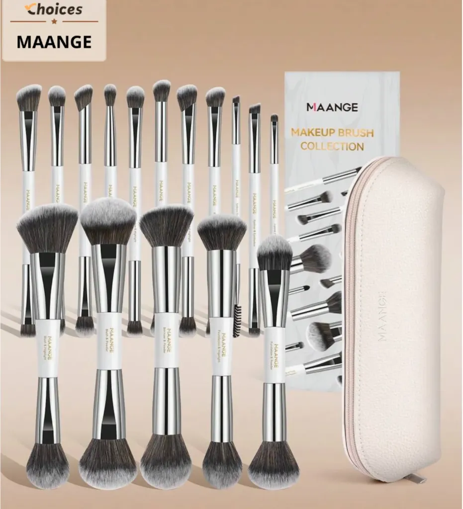 MAANGE 16pcs Professional Makeup Brush Set with Bag | White