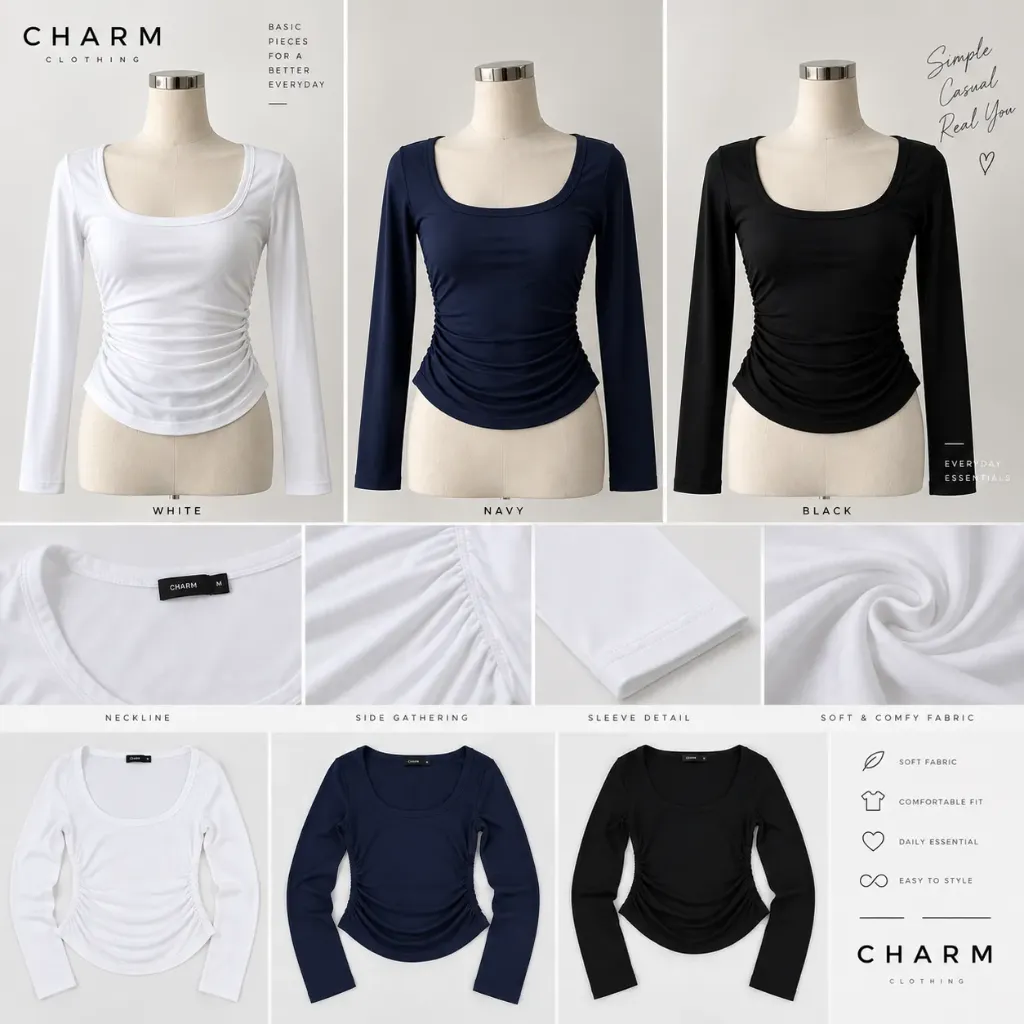Sinsay Side-Runched Long Sleeve Top (XS, Black)